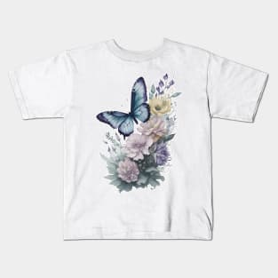 Butterfly around Flowers | Scattered Watercolor in Pastel Colors Kids T-Shirt